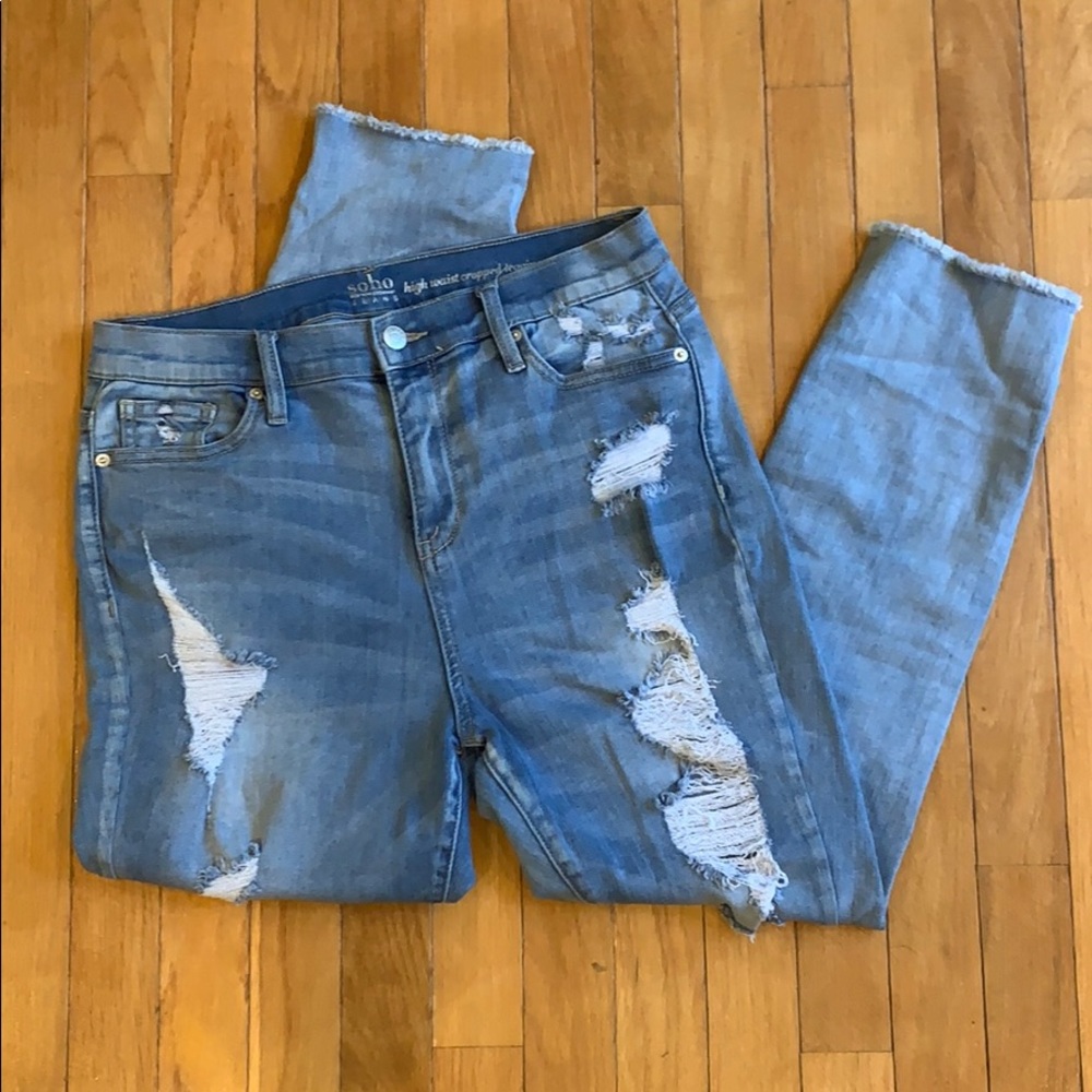 New York & company cropped distressed jeans